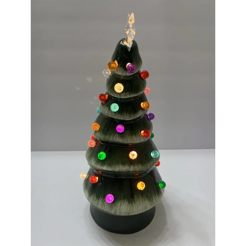 Christmas Whimsical Bent Christmas Tree Ceramic Light-Up Green 10
